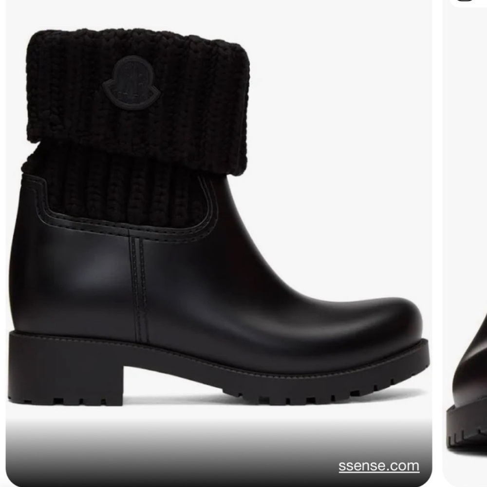 Moncler Black Knit Foldover Rain Boots - Picture 3 of 5